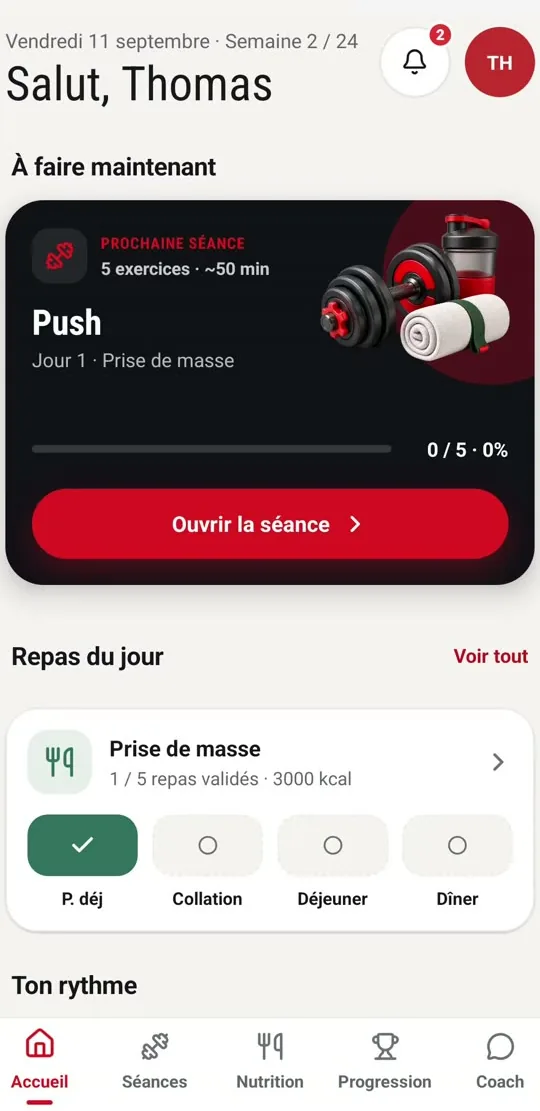 Application DBM Coaching : écran Accueil