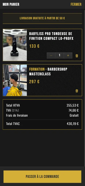 Application 50's Barber Shop : écran Panier