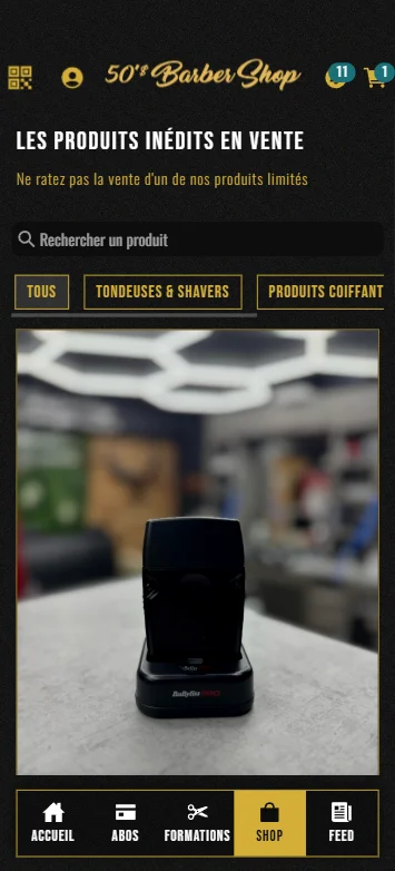 Application 50's Barber Shop : écran Boutique