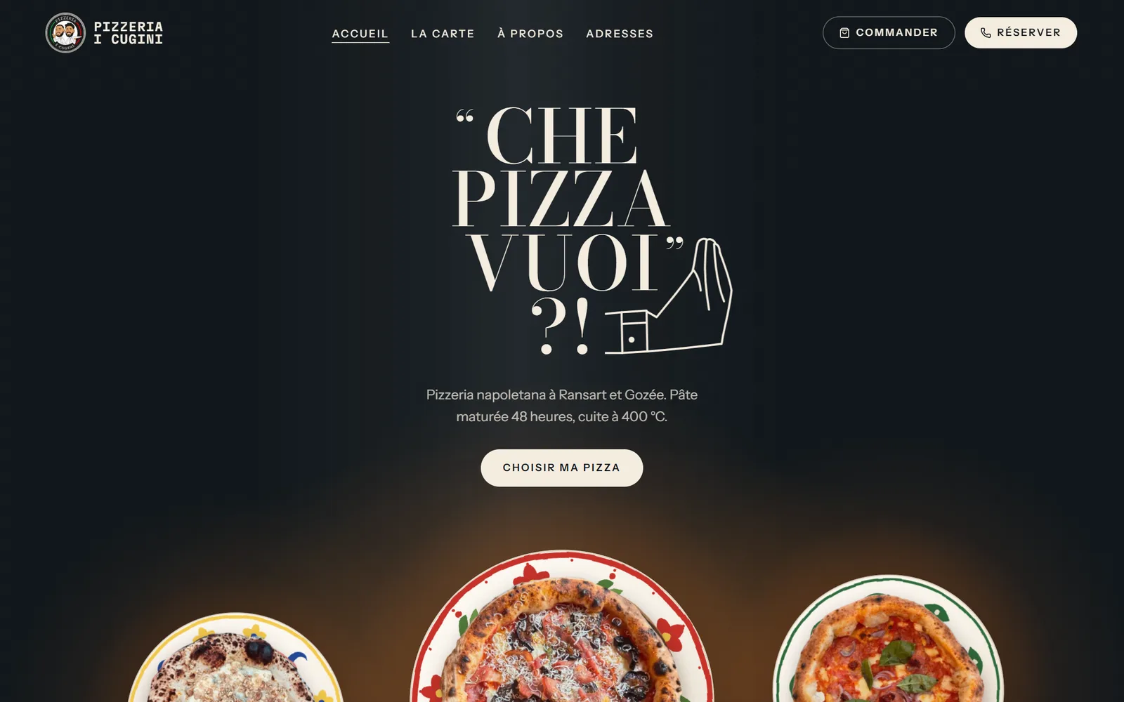 Page d'accueil du site Pizzeria I Cugini