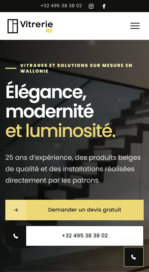 Site de Vitrerie RF sur téléphone